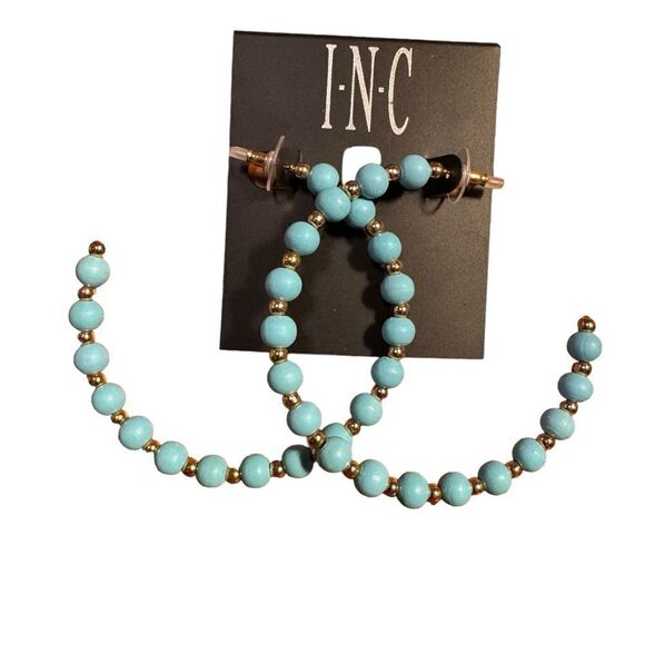 I.n.c. International Concepts Gold-Tone Large Color Bead C-Hoop Earrings - blue - Picture 2 of 4